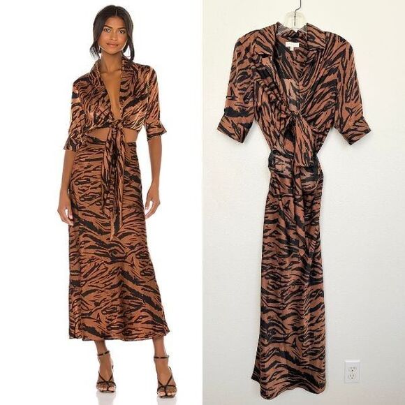 Ronny Kobo Carol Cutout Dress Brown Black Giraffe Print Clubbing Women's Small - Picture 1 of 12